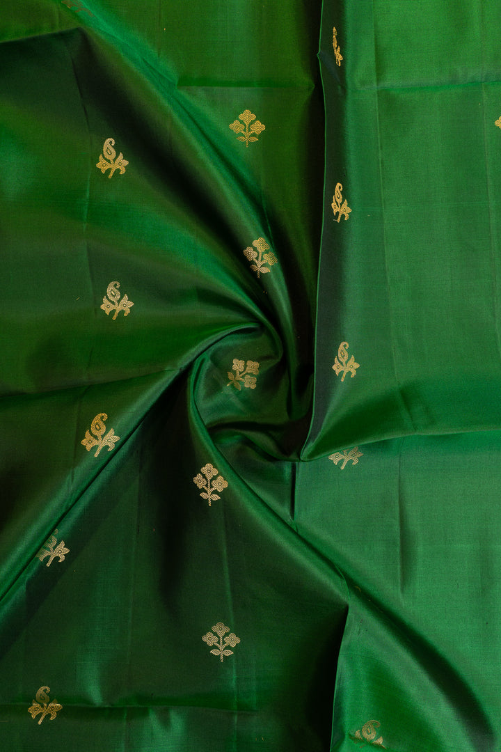 Emerald green and red pure soft silk saree