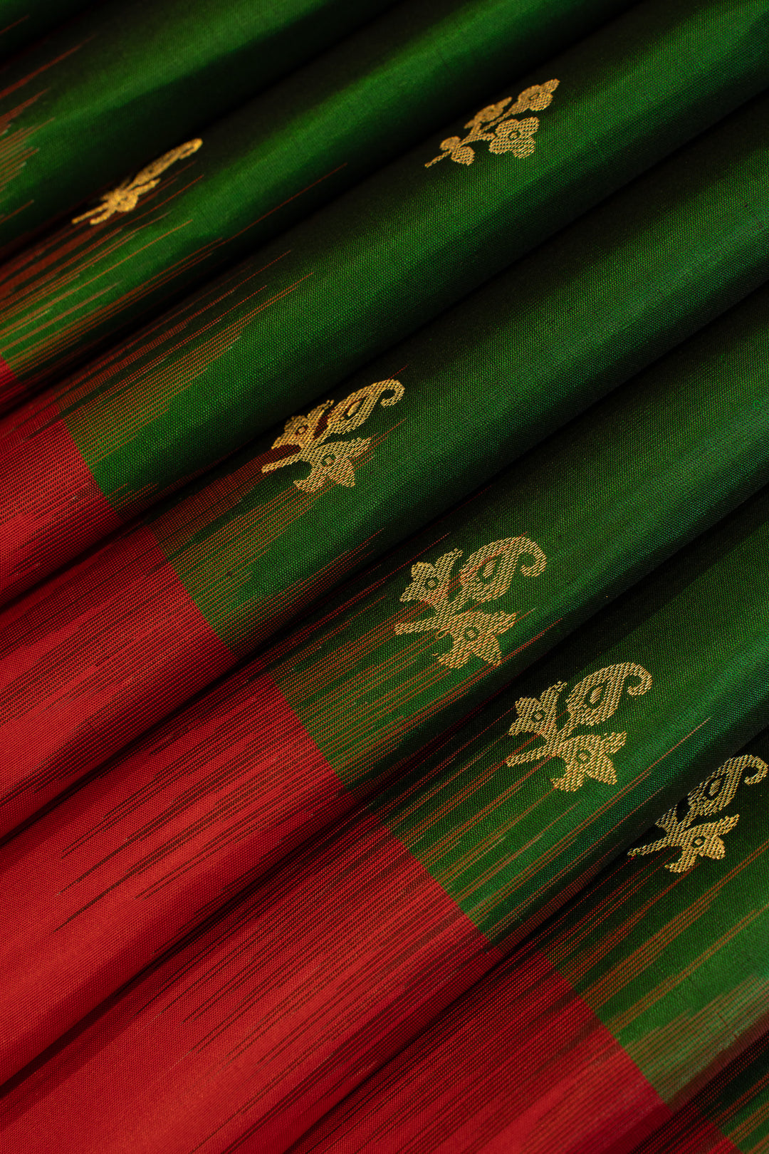 Emerald green and red pure soft silk saree