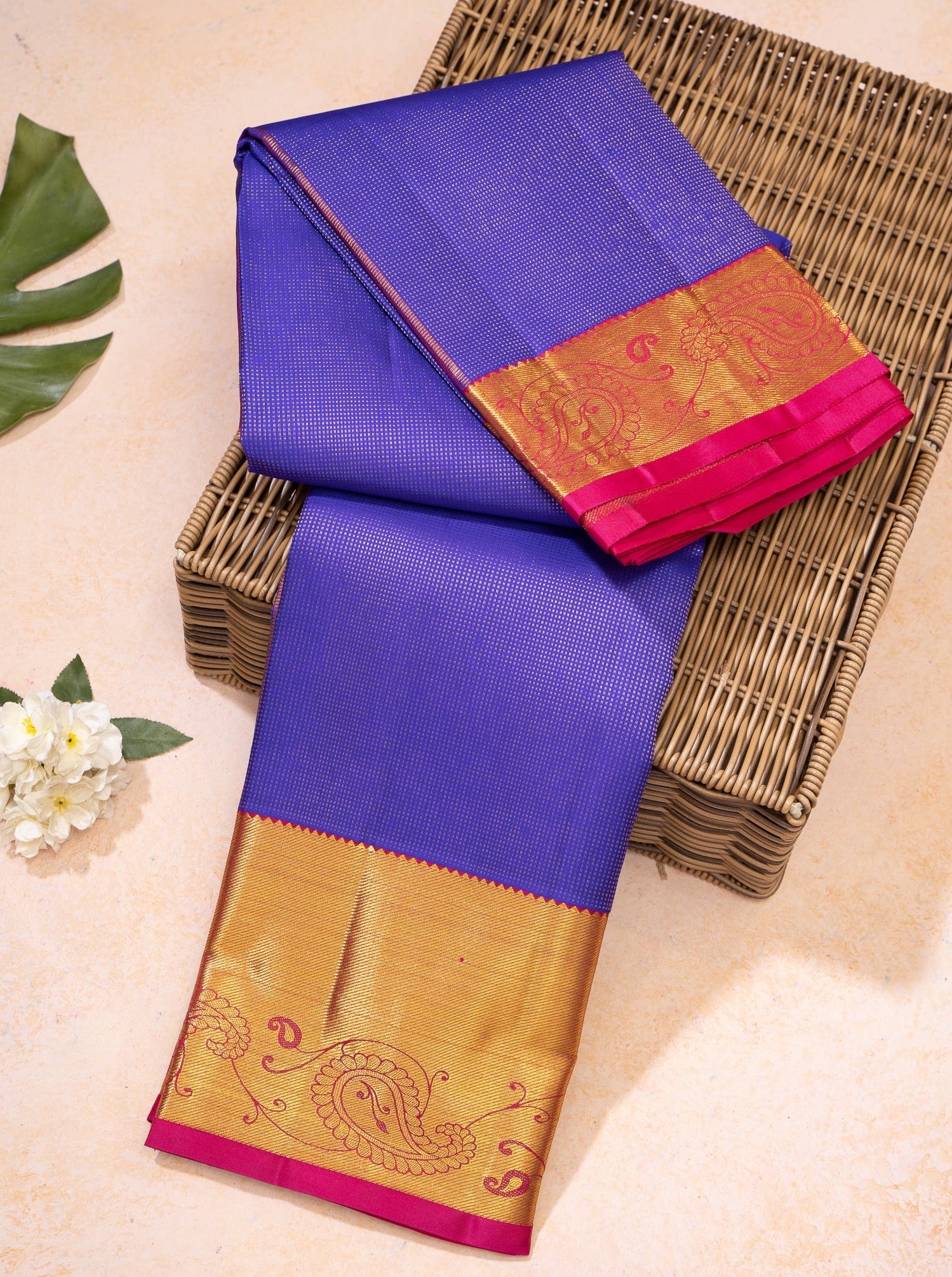 Semi Kanchi Silk x Gold Zari Saree - Magenta Purple
