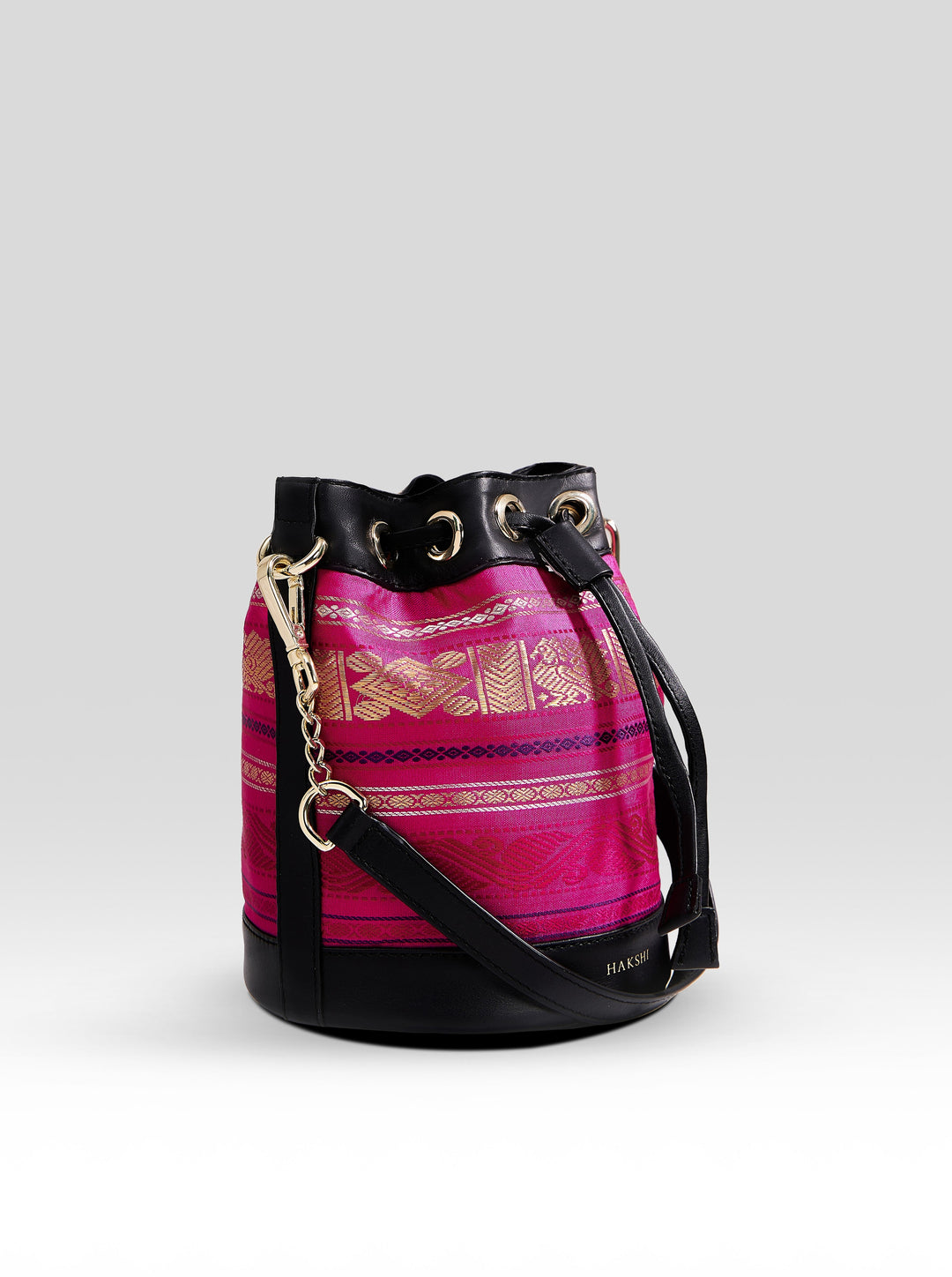 Yanay Kanchi Pure Zari Potli Bag Rani Pink & Black - Clio Silks