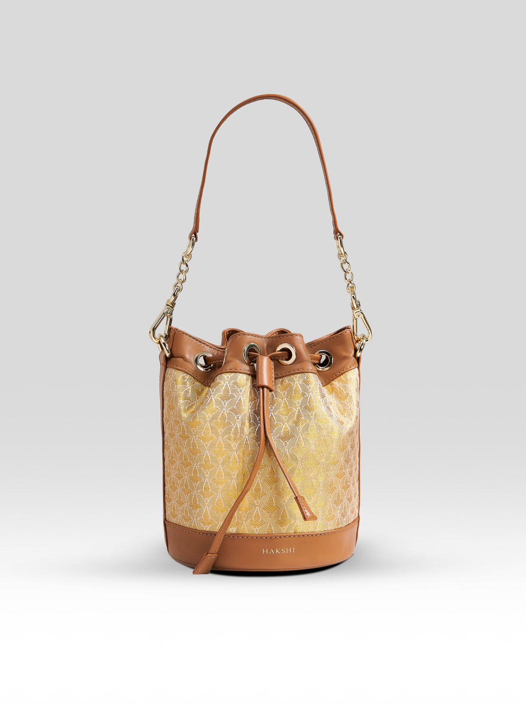 Yanay Kanchi Tissue Potli Bag Gold & Tan - Clio Silks