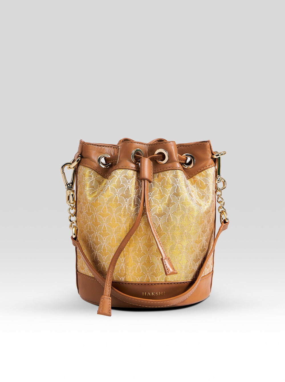 Yanay Kanchi Tissue Potli Bag Gold & Tan - Clio Silks