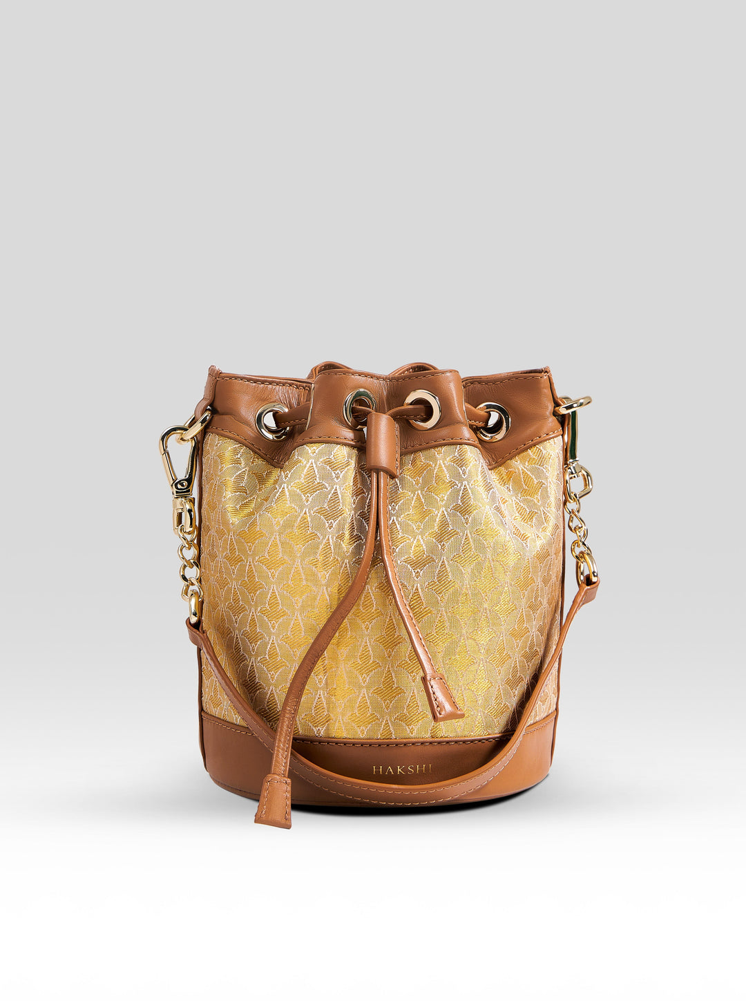 Yanay Kanchi Tissue Potli Bag Gold & Tan - Clio Silks