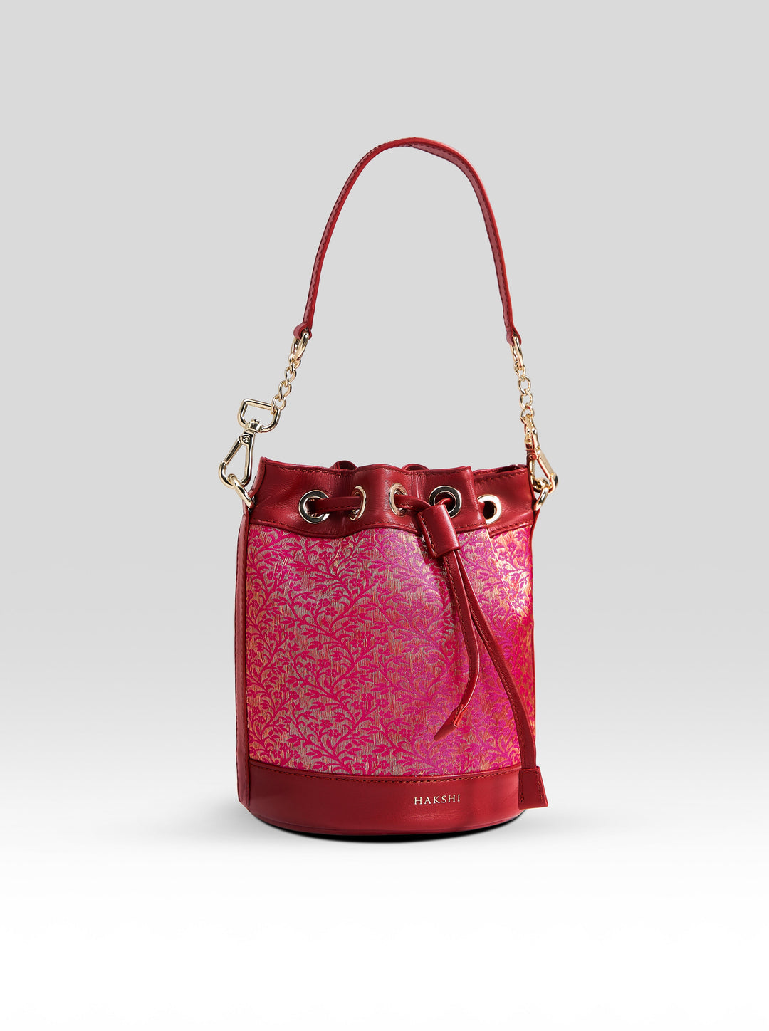 Yanay Kanchi Brocade Potli Bag Fushia Pink & Red - Clio Silks