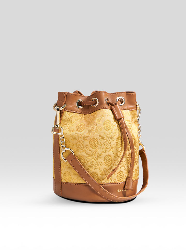 Yanay Kanchi Brocade Potli Gold & Tan - Clio Silks