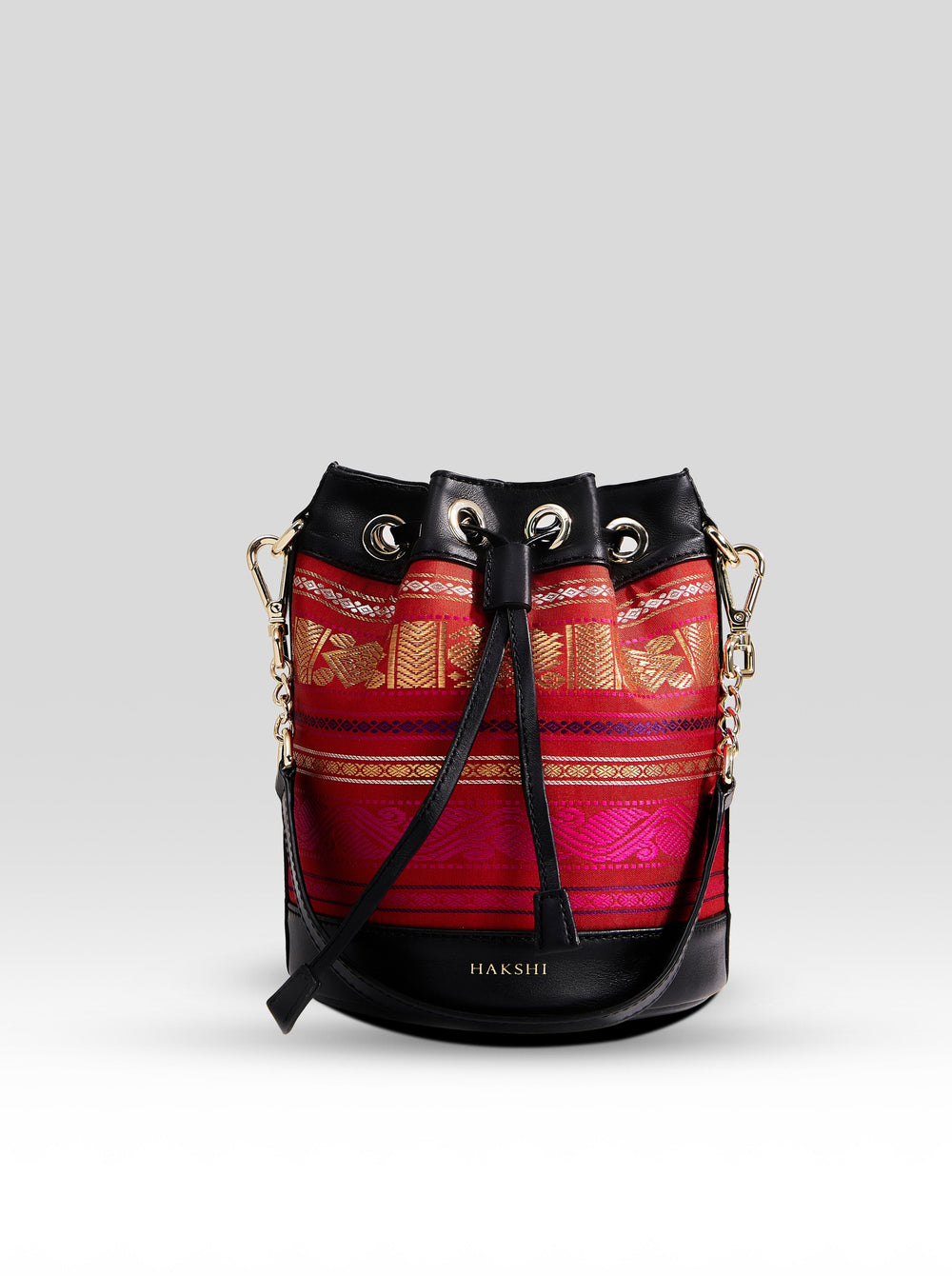 Yanay Kanchi Pure Zari Potli Bag Red & Black - Clio Silks