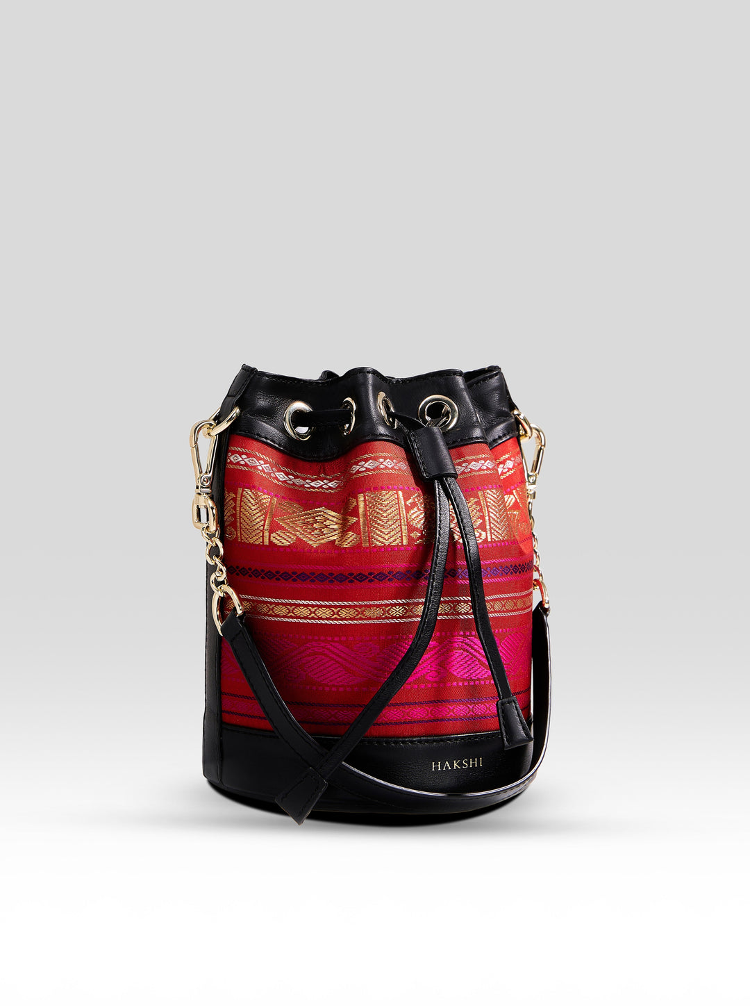Yanay Kanchi Pure Zari Potli Bag Red & Black - Clio Silks