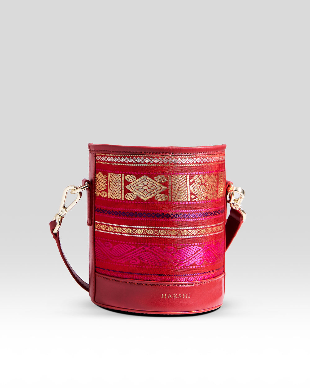 Adhya Pure Zari Bucket Bag Red & Red - Clio Silks