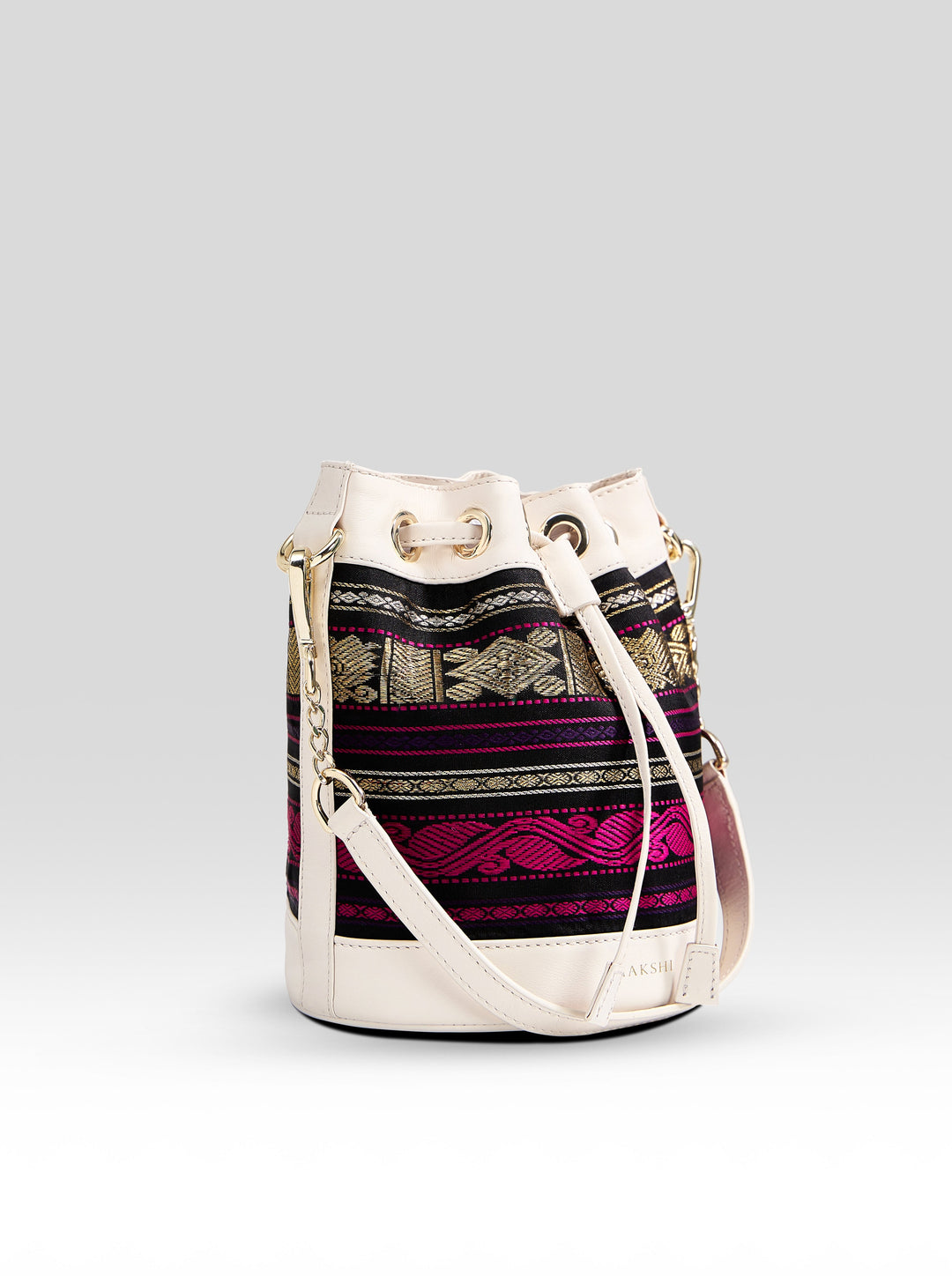 Yanay Kanchi Pure Zari Potli Bag Black & Ivory - Clio Silks