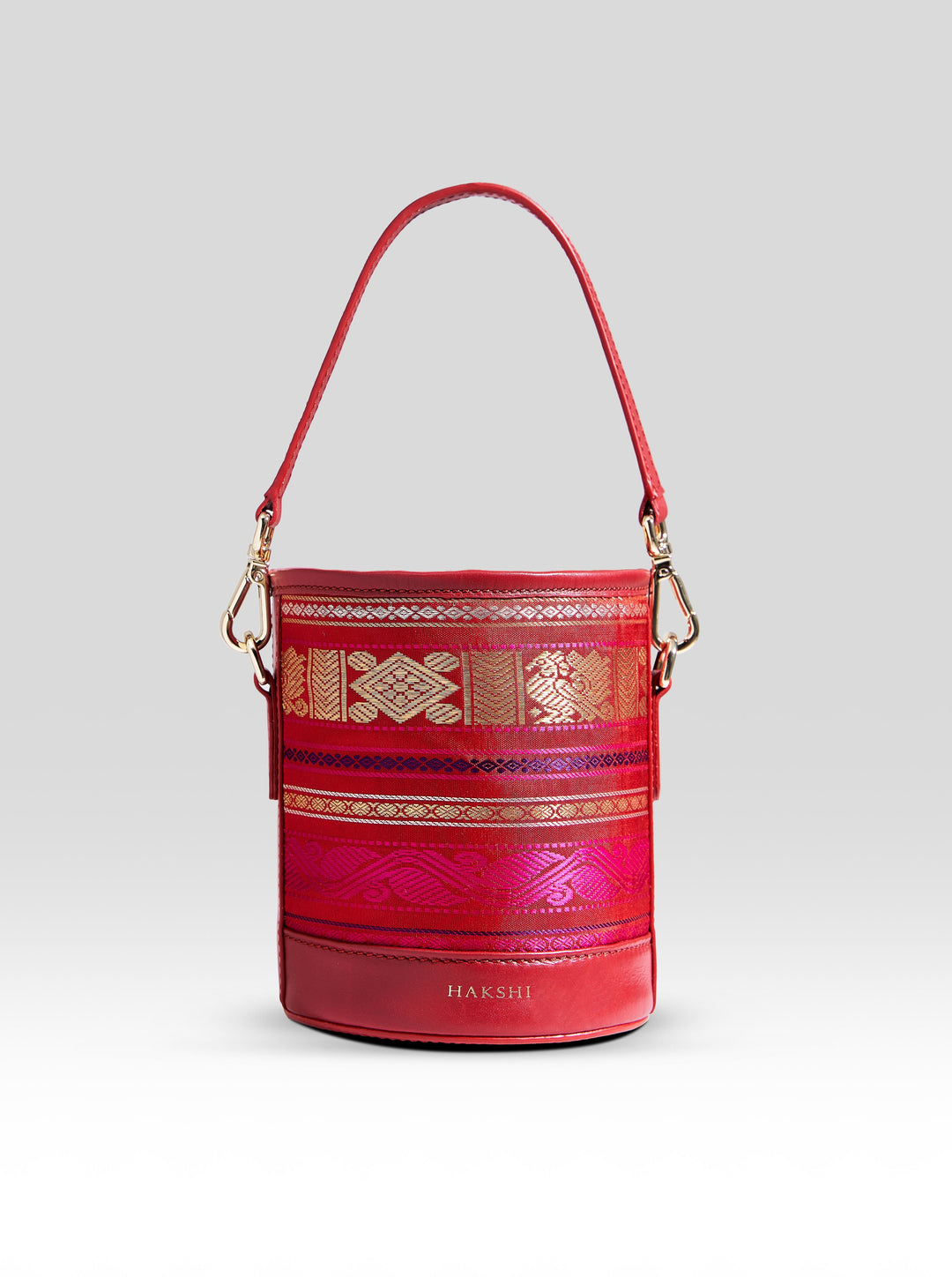 Adhya Pure Zari Bucket Bag Red & Red - Clio Silks