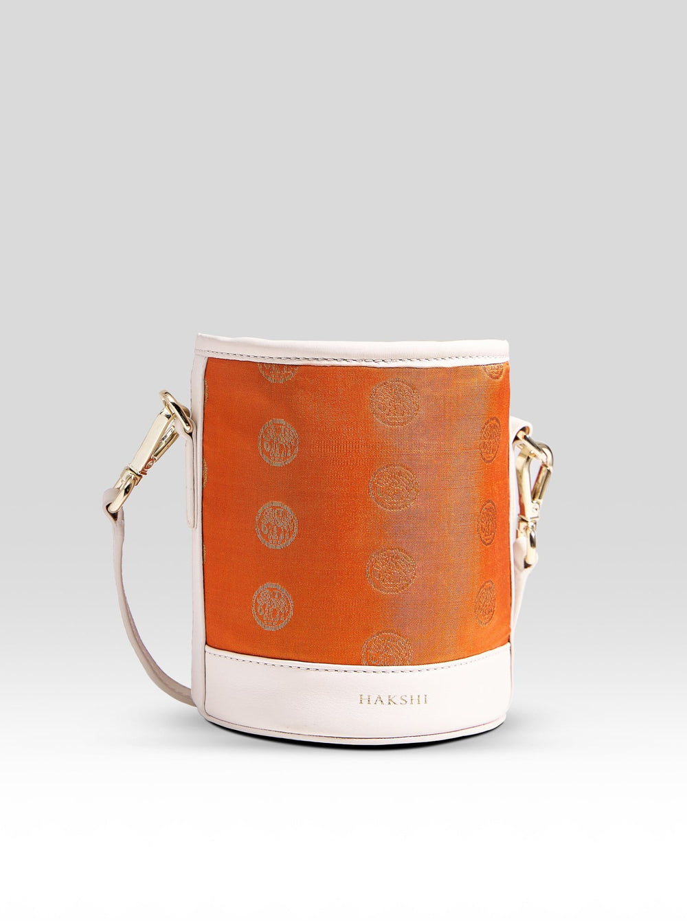Adhya Pure Zari Bucket Bag Orange & Ivory - Clio Silks