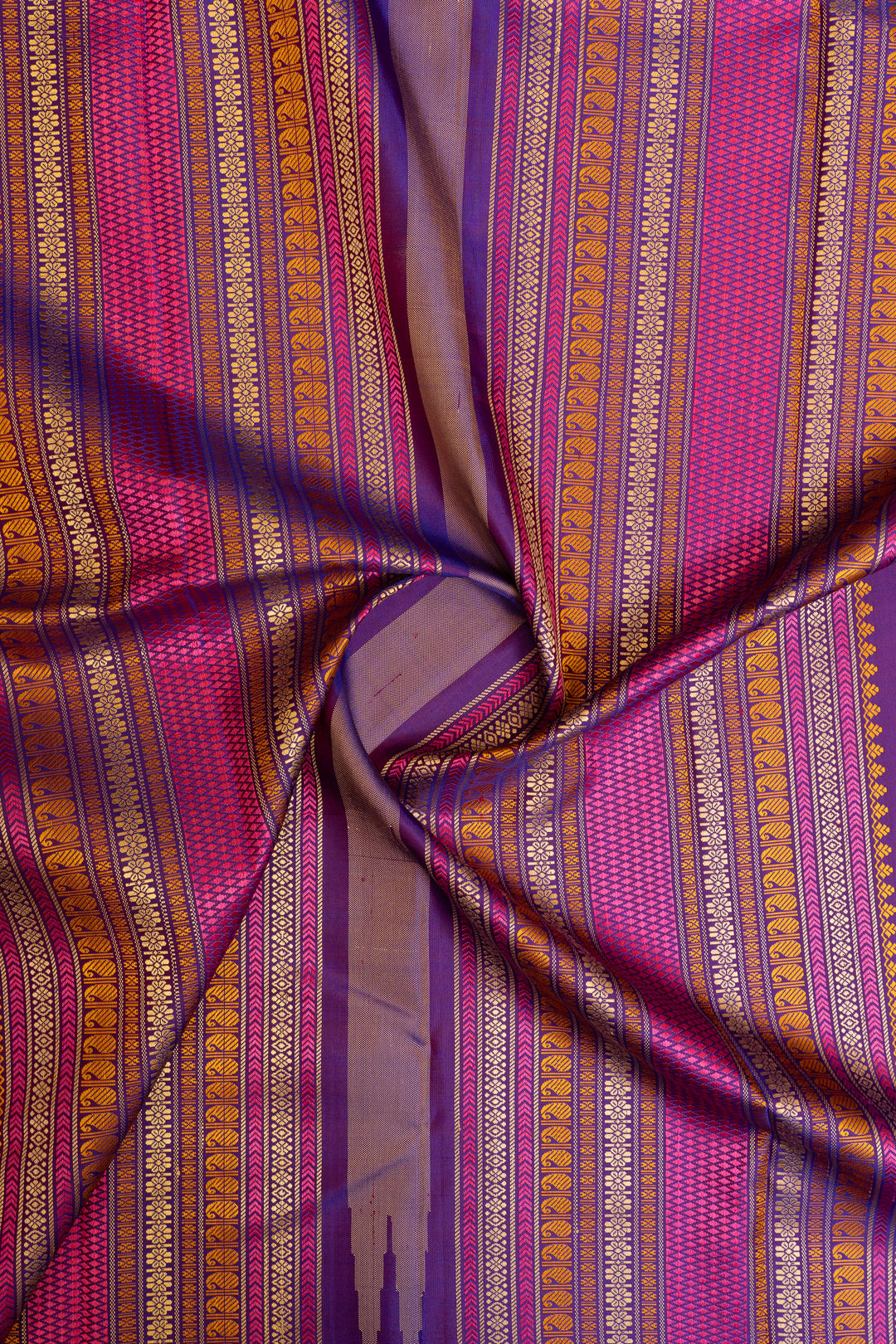 Yellow and purple threadwork Kanchipuram silk saree