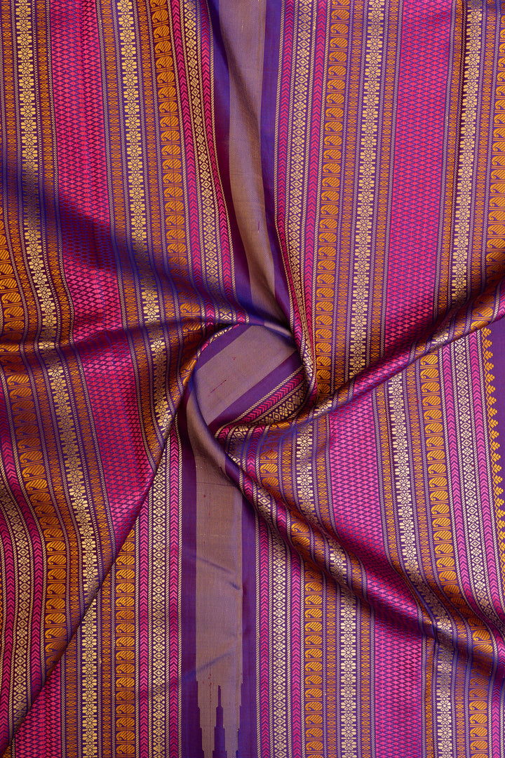 Yellow and purple threadwork Kanchipuram silk saree