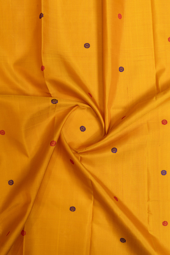Yellow and purple threadwork Kanchipuram silk saree