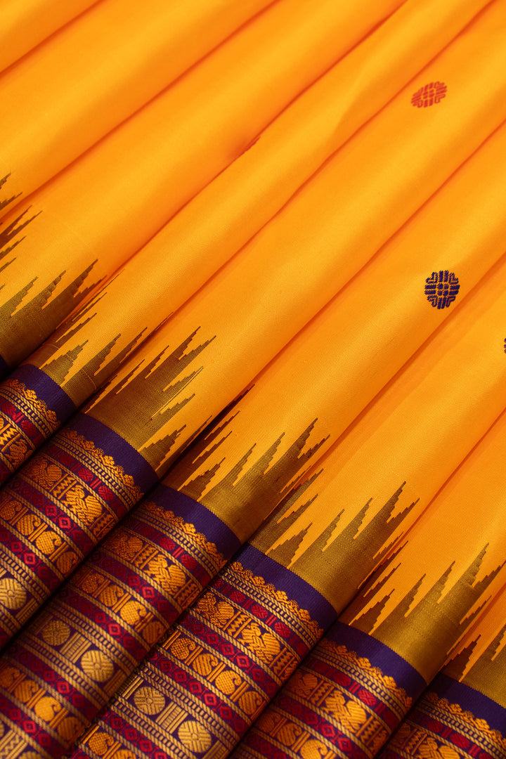 Yellow thread Varisaipettu pure Kanchipuram silk saree