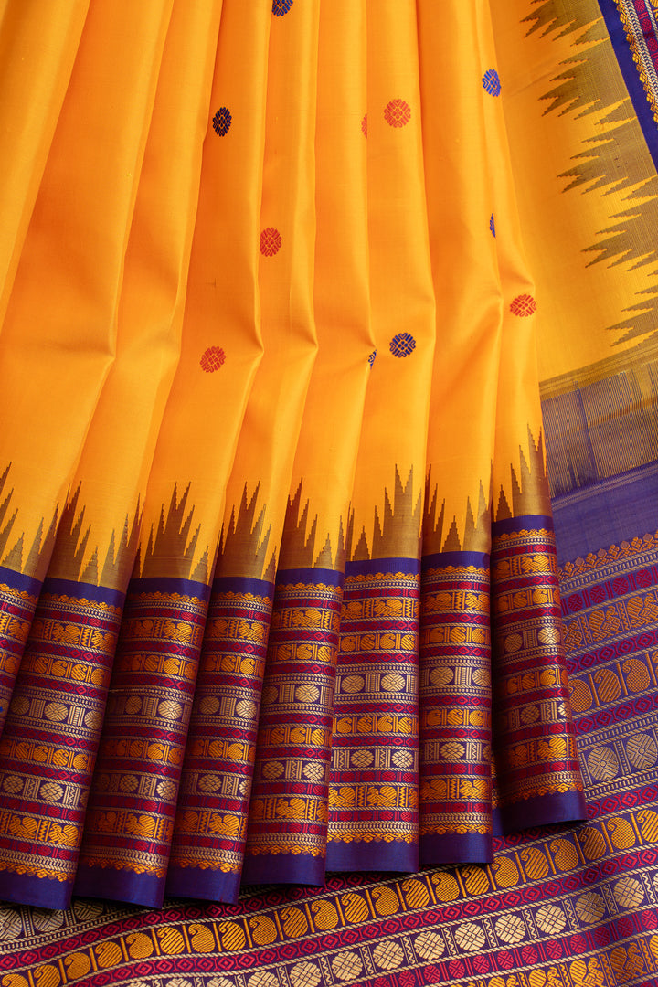 Yellow thread Varisaipettu pure Kanchipuram silk saree