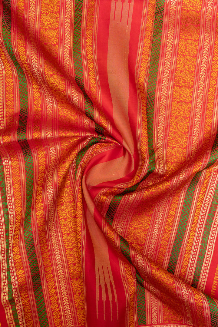 Blue and red threadwork Kanchipuram silk saree