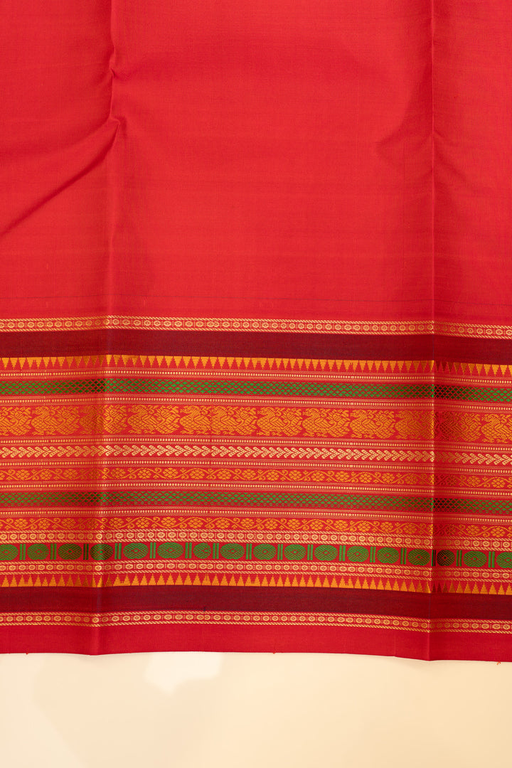 Blue and red threadwork Kanchipuram silk saree