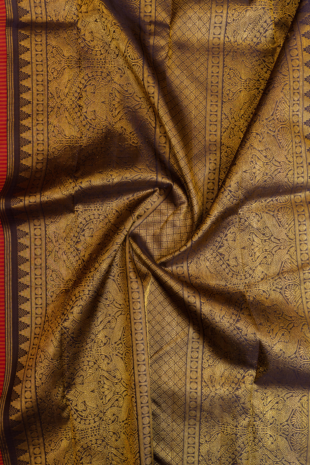Rust orange borderless checks  pure Kanchipuram silk saree