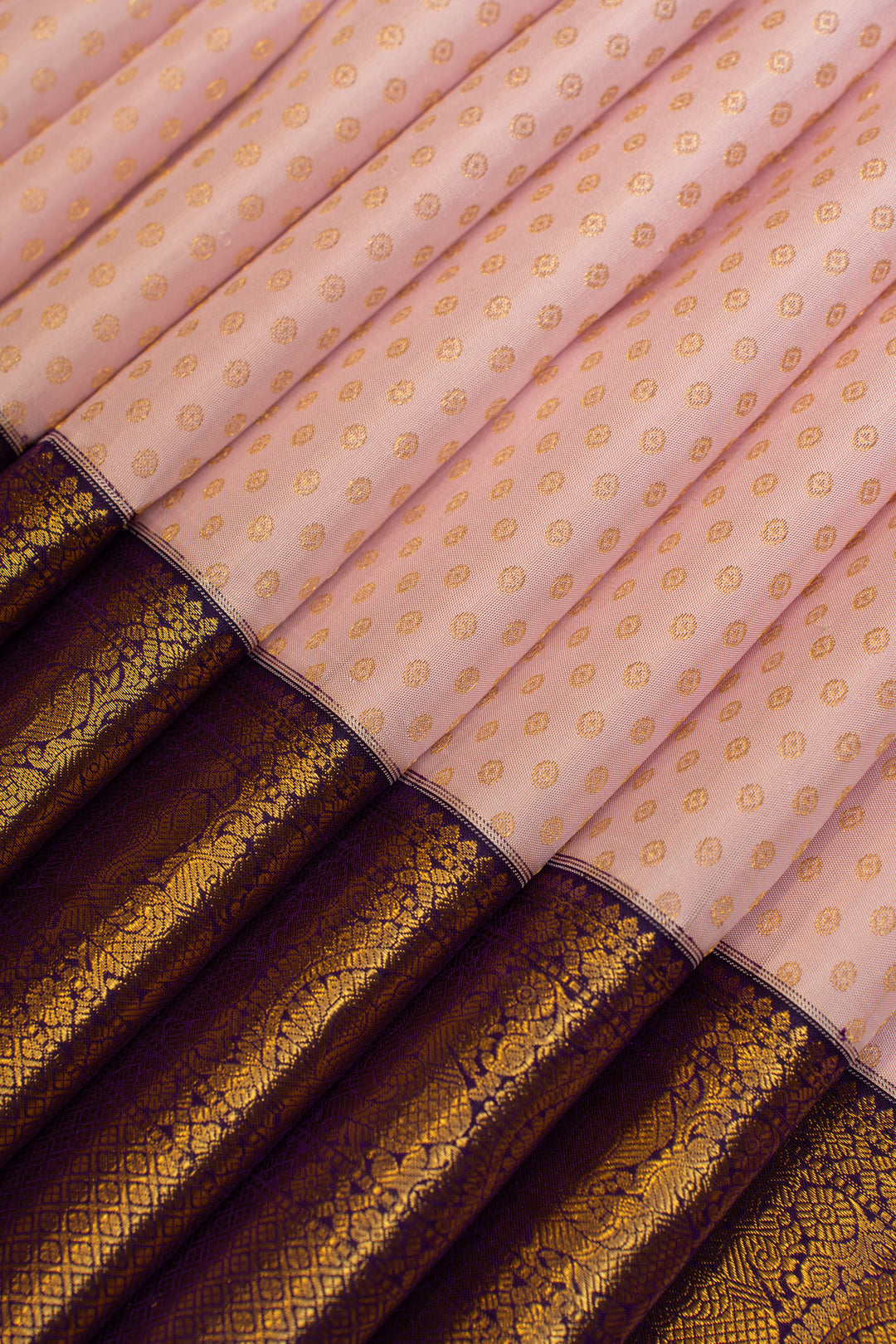 Lilac and purple buttis pure Kanchipuram silk saree