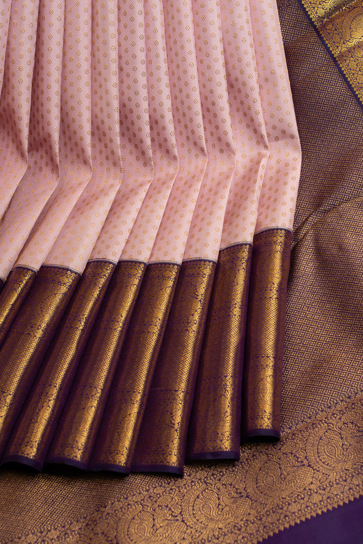 Lilac and purple buttis pure Kanchipuram silk saree