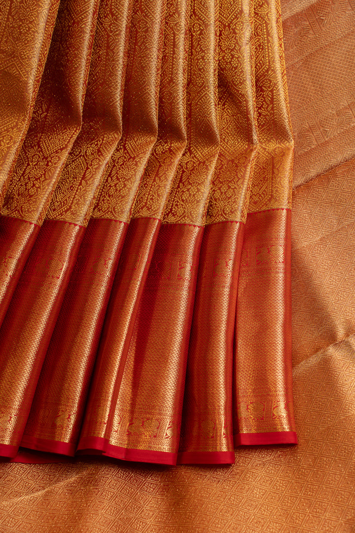 Red brocade pure Kanchipuram silk saree