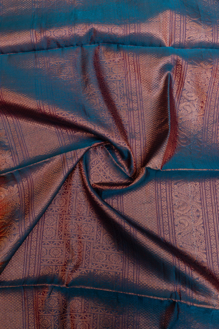 Red ornamental zari checks pure Kanchipuram silk saree