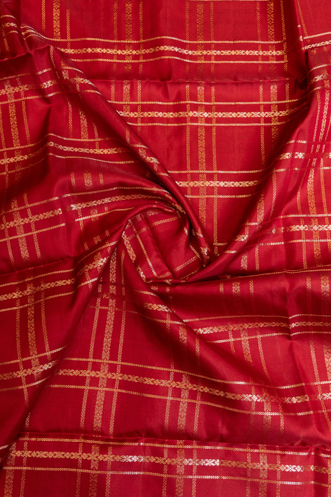 Red ornamental zari checks pure Kanchipuram silk saree