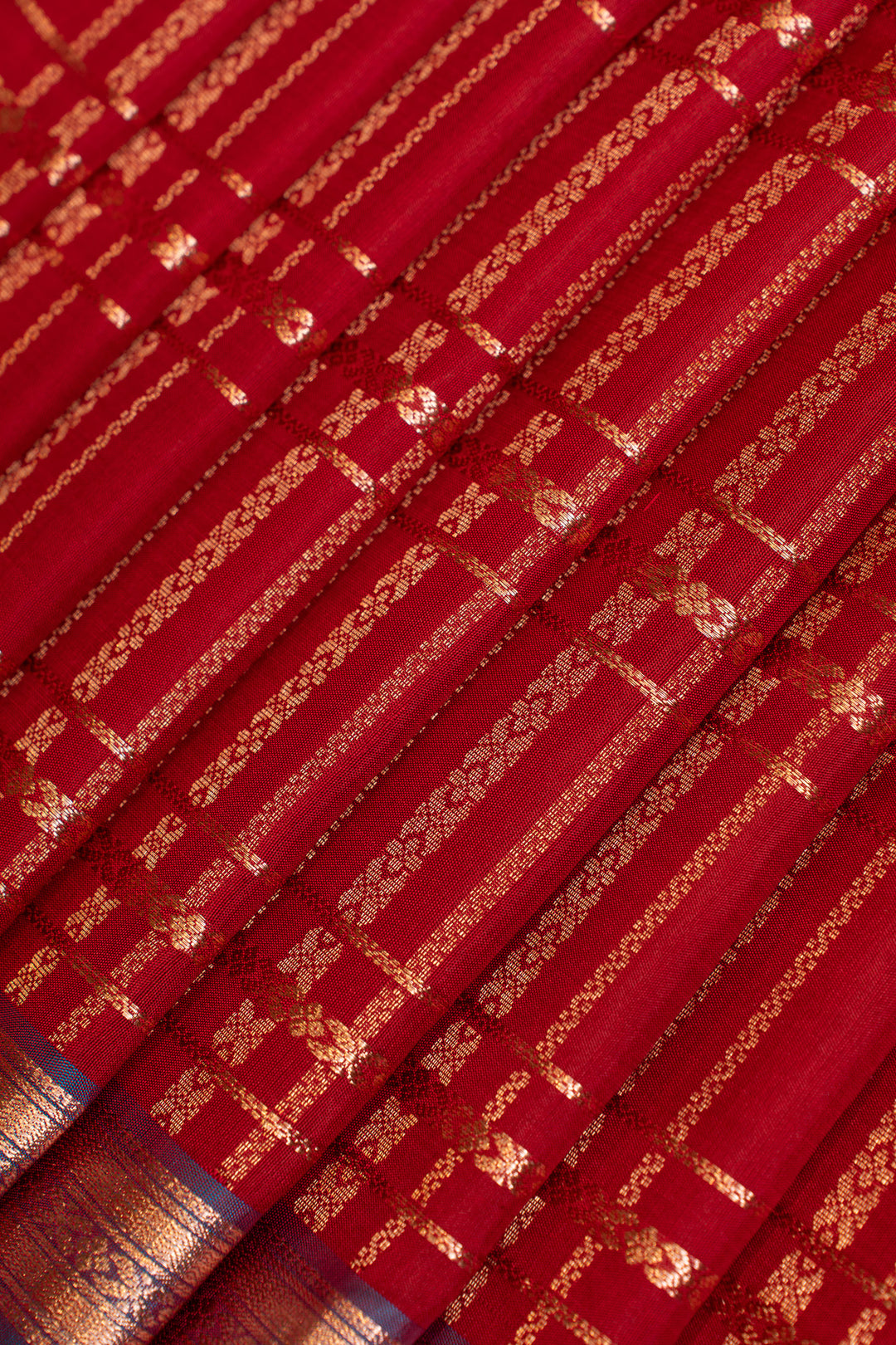 Red ornamental zari checks pure Kanchipuram silk saree