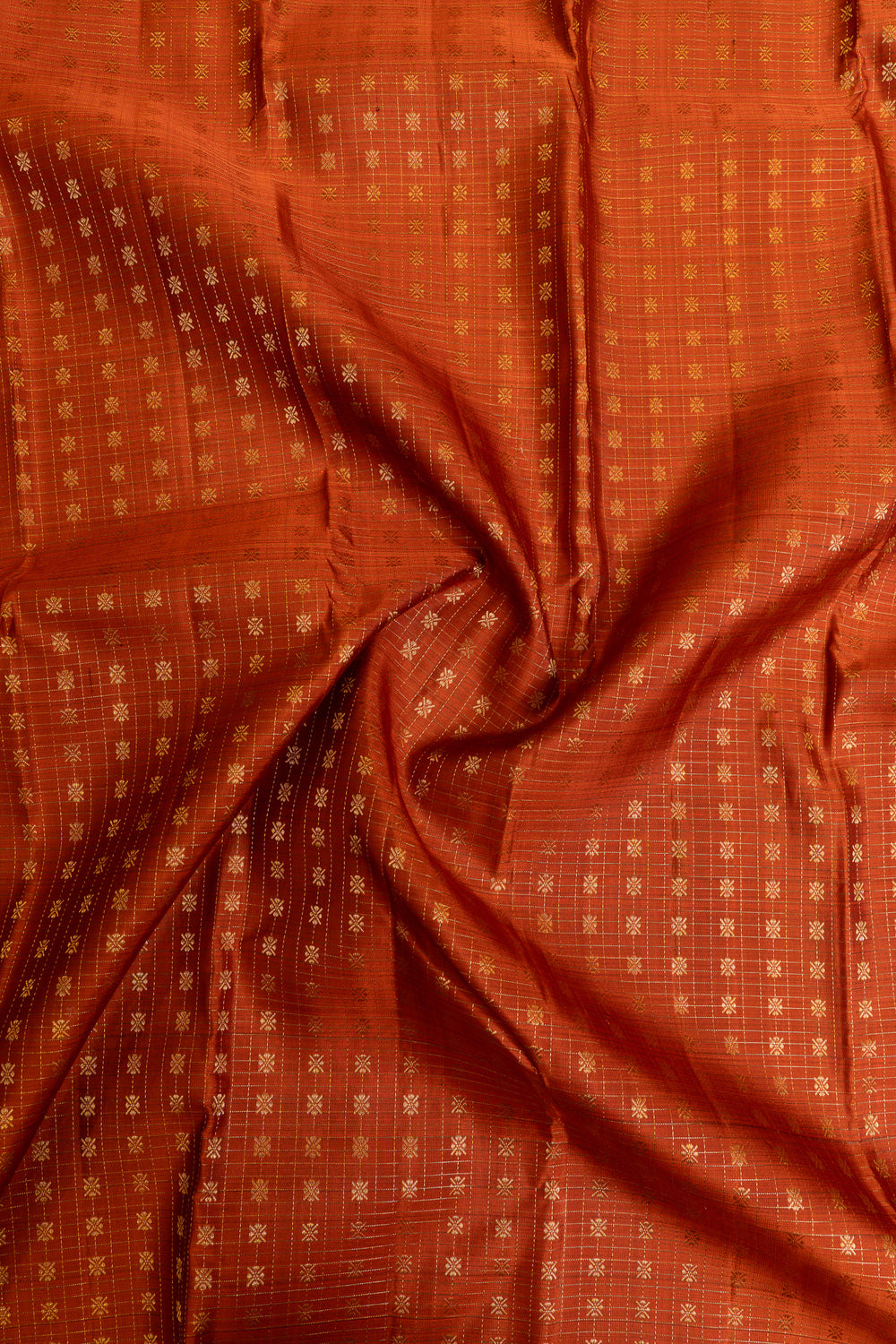 Rust orange and brown zari panel pure Kanchipuram silk saree