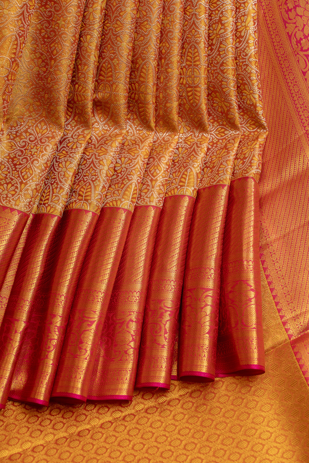 Red and mustard minakari brocade pure Kanchipuram silk  saree