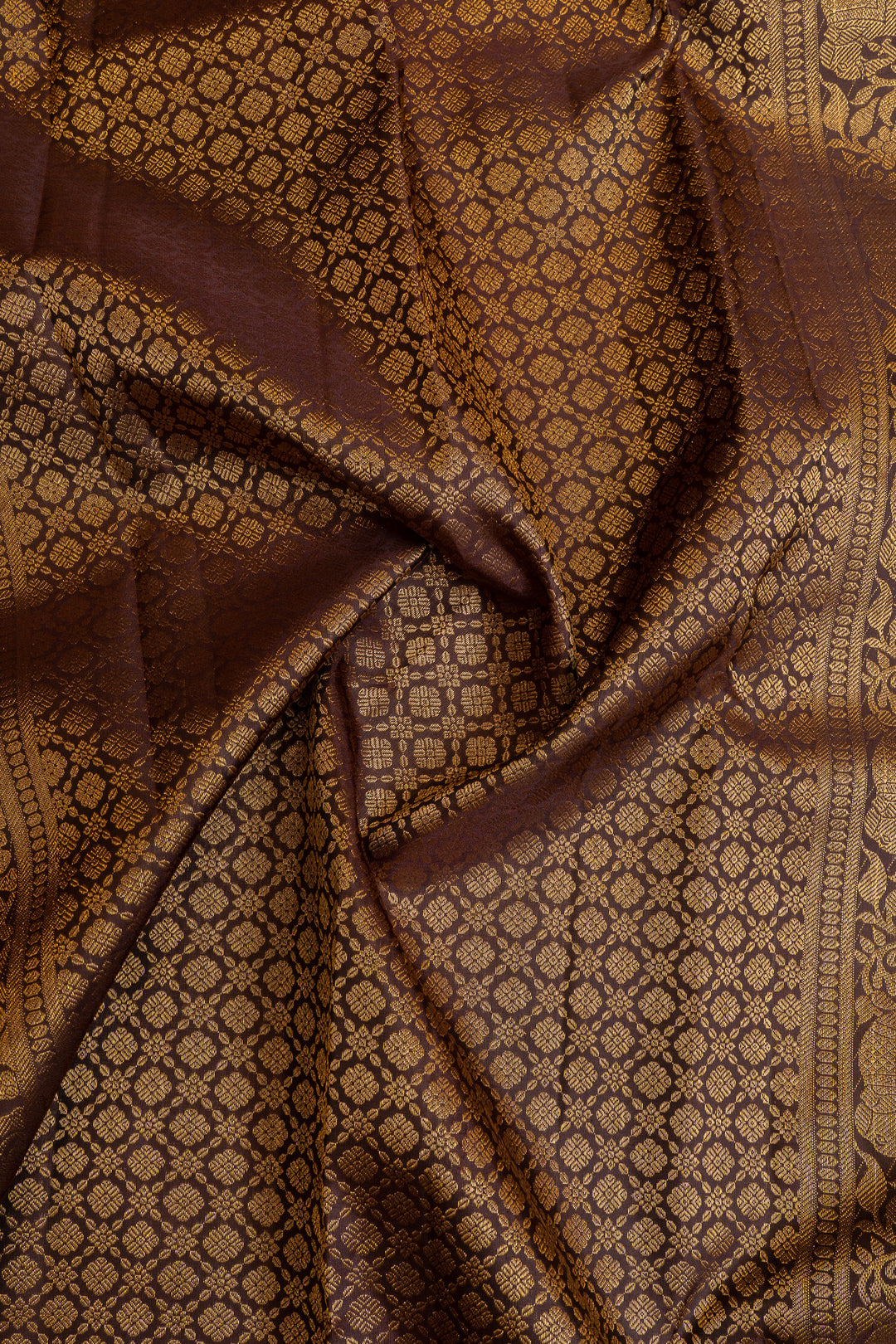 Maroon and brown brocade pure Kanchipuram silk saree