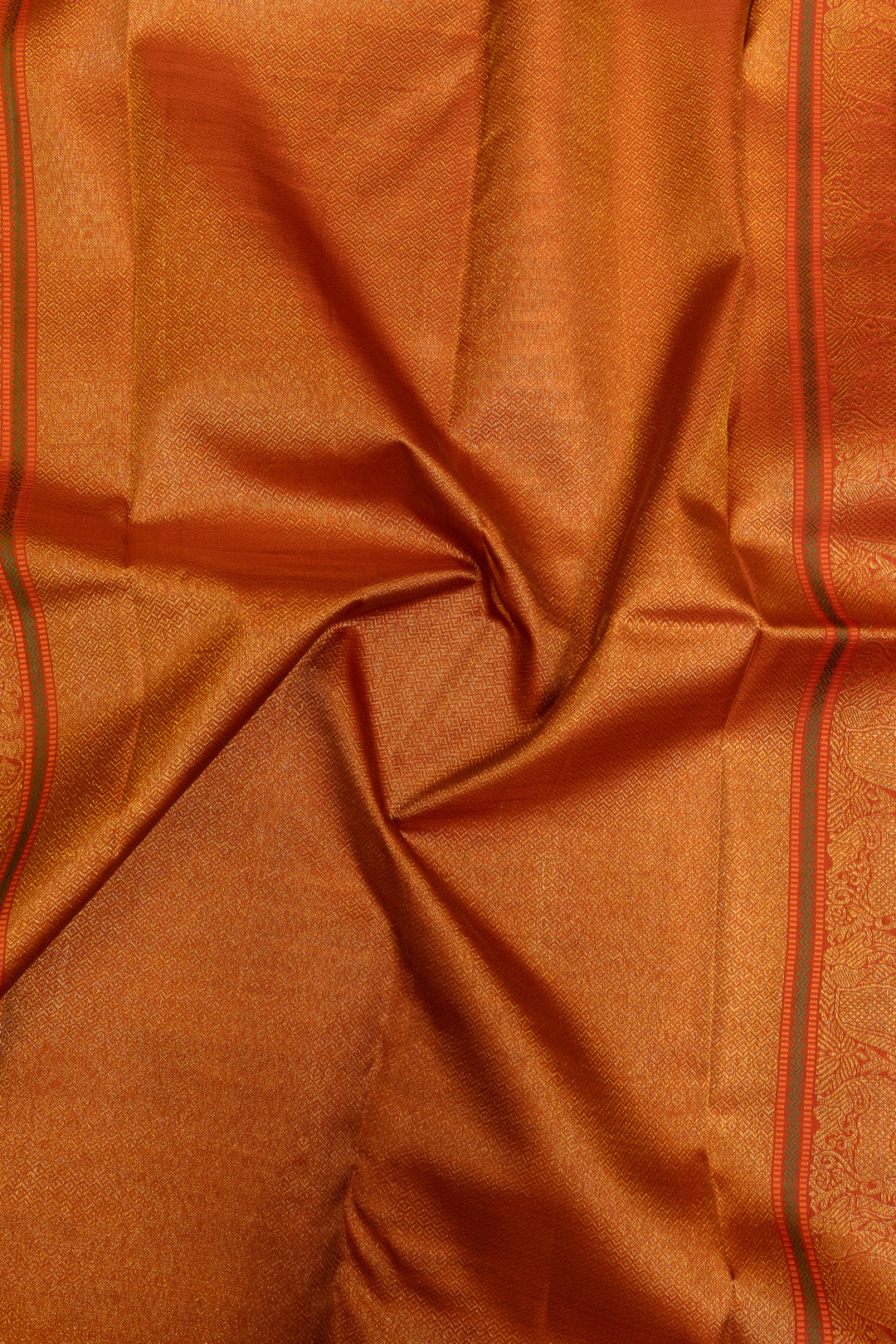 Apple green and rust orange pure Kanchipuram silk saree