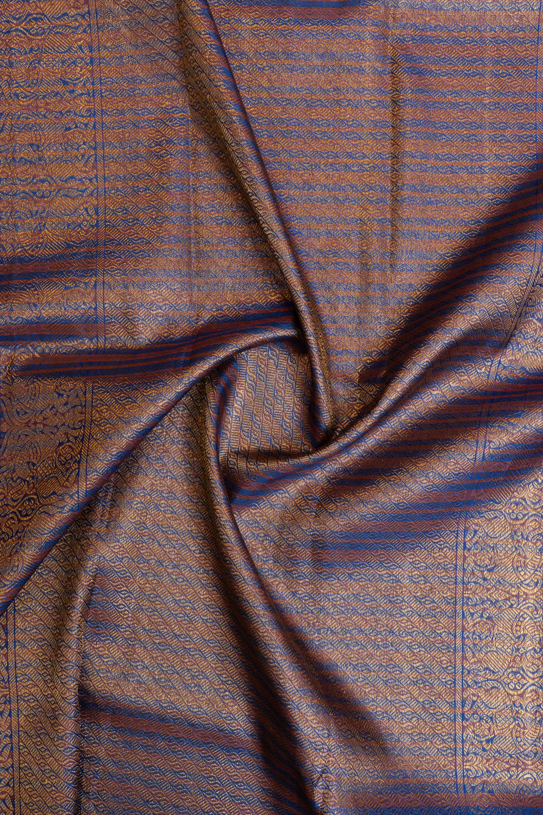 Blue stripes borderless pure Kanchipuram silk saree