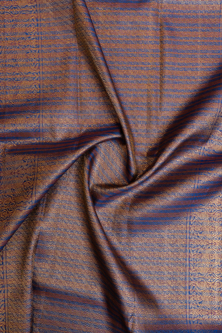 Blue stripes borderless pure Kanchipuram silk saree