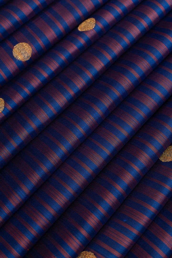 Blue stripes borderless pure Kanchipuram silk saree