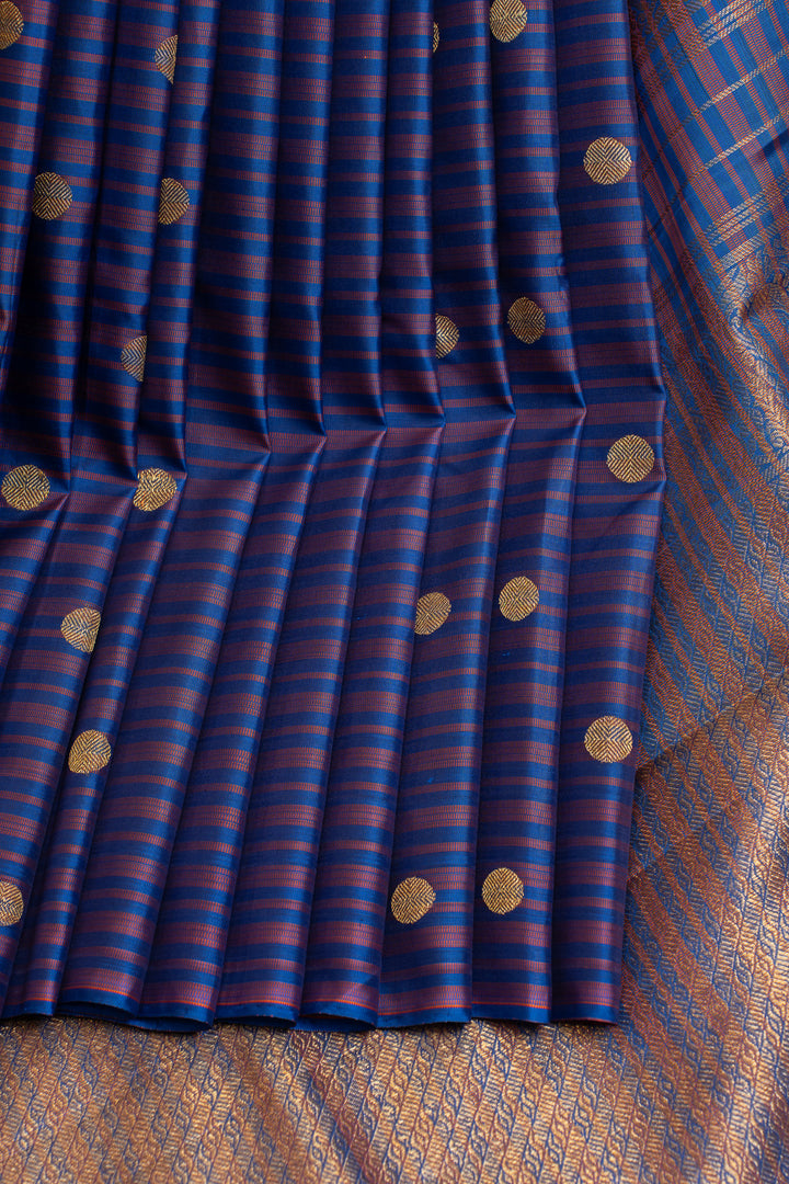 Blue stripes borderless pure Kanchipuram silk saree