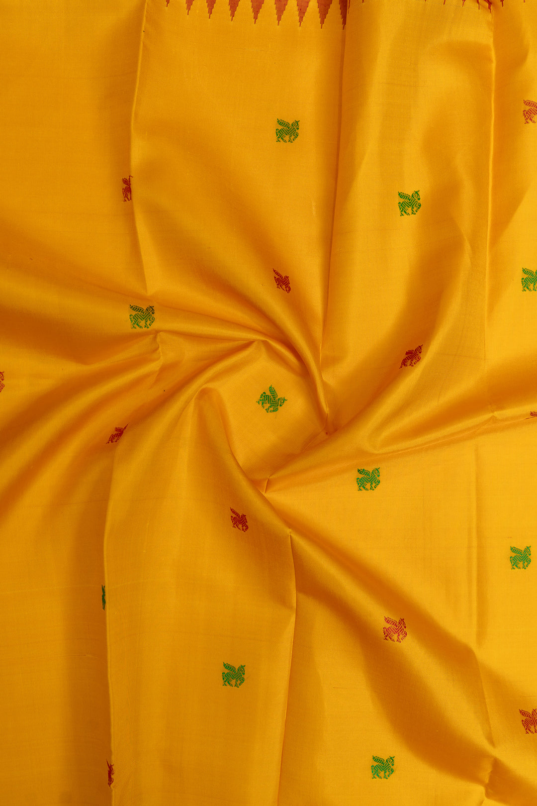 Yellow and red threadwork pure handloom Kanchipuram silk saree