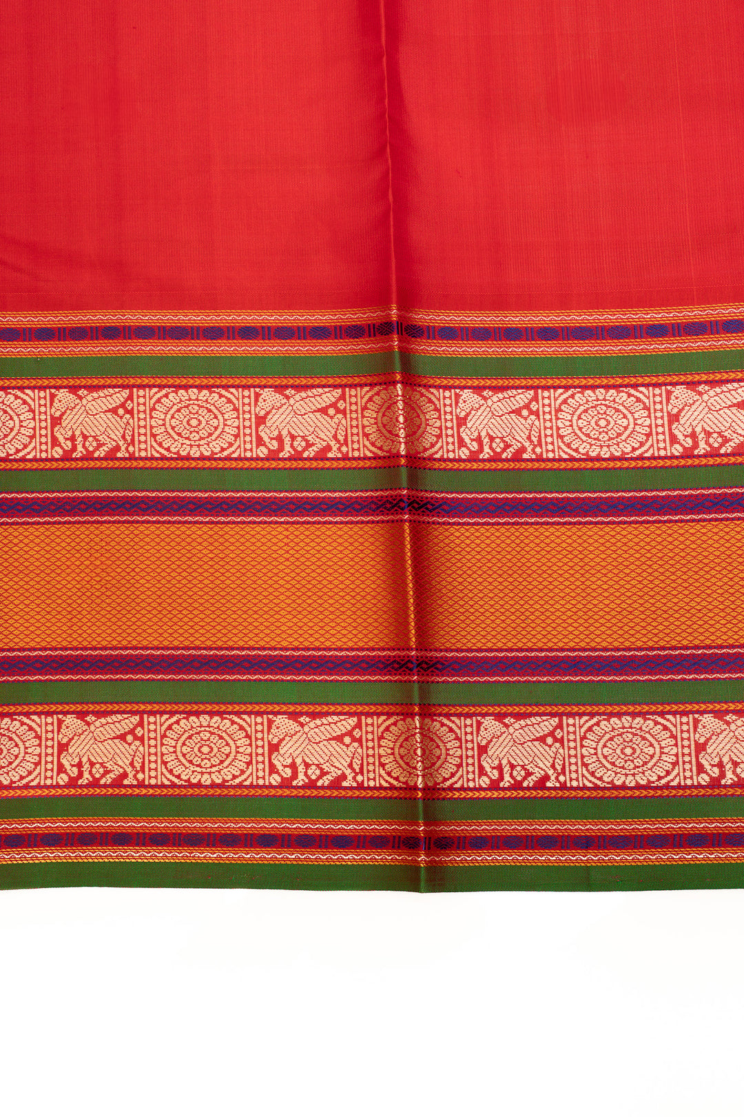 Yellow and red threadwork pure handloom Kanchipuram silk saree