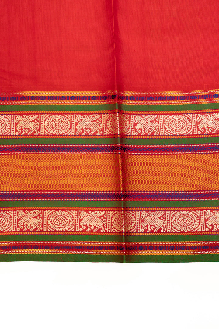 Yellow and red threadwork pure handloom Kanchipuram silk saree