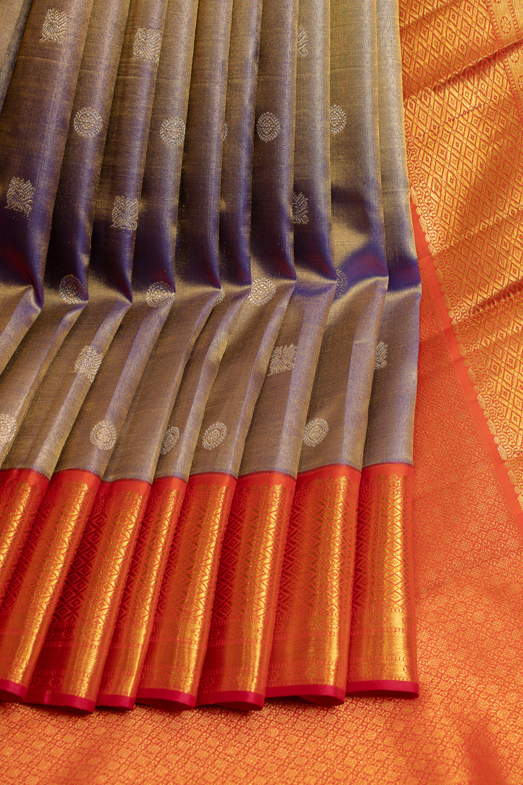Blue and red tissue pure Kanchipuram silk saree