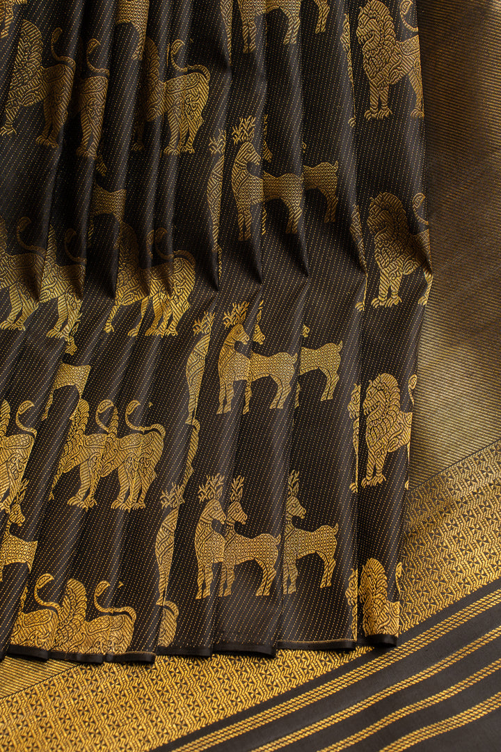 Black Borderless Brocade pure Kanchipuram silk saree