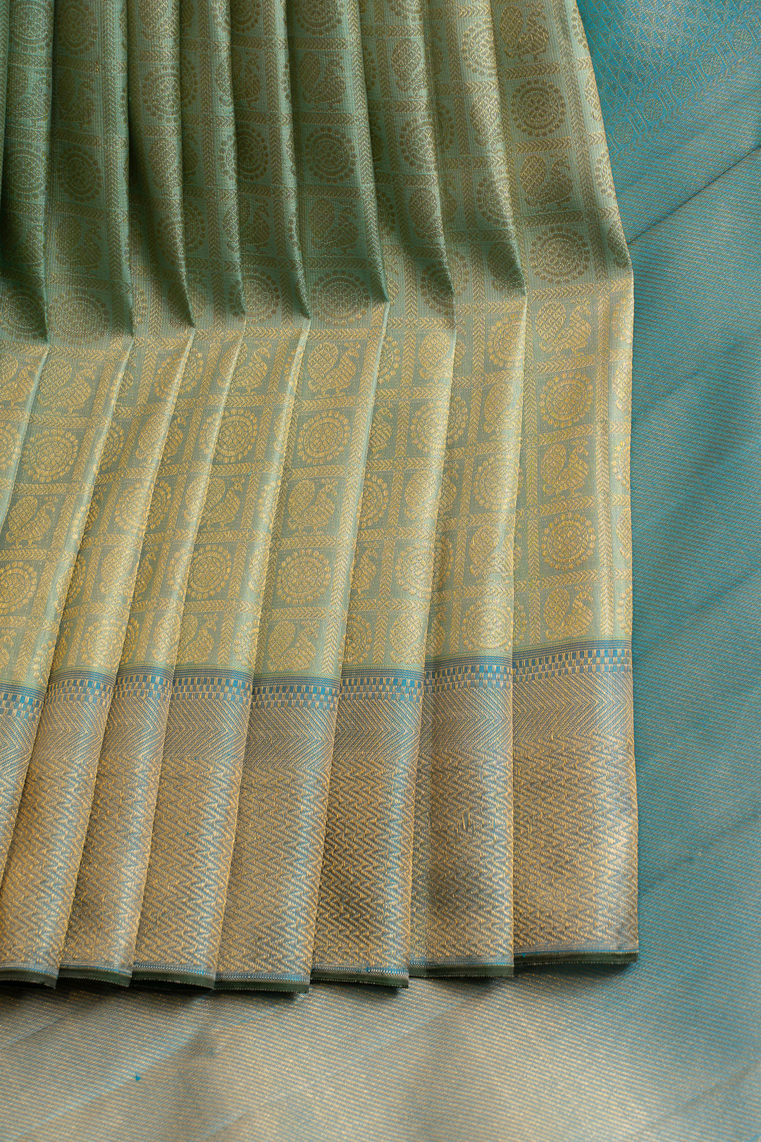 Ice blue annam chakram brocade pure Kanchipuram silk saree