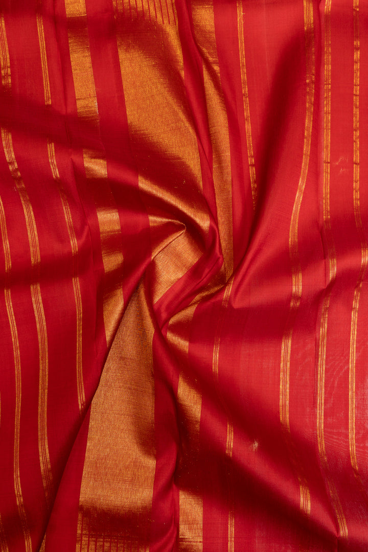 Pearl white and red pure linen Kanchipuram silk saree