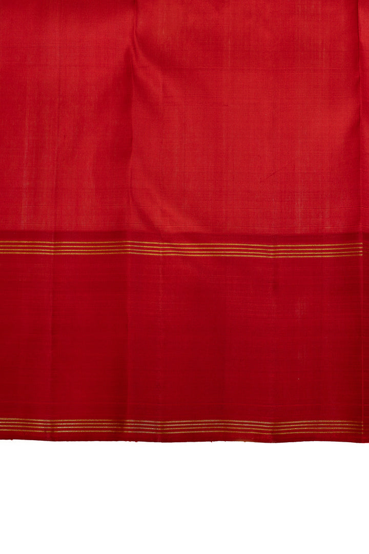 Pearl white and red pure linen Kanchipuram silk saree