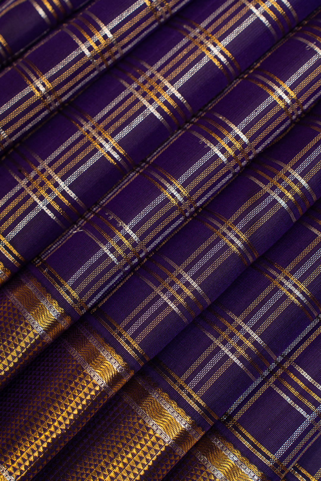 Indigo blue zari checks pure Kanchipuram silk  saree