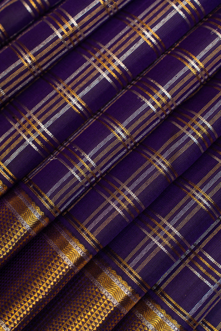 Indigo blue zari checks pure Kanchipuram silk  saree