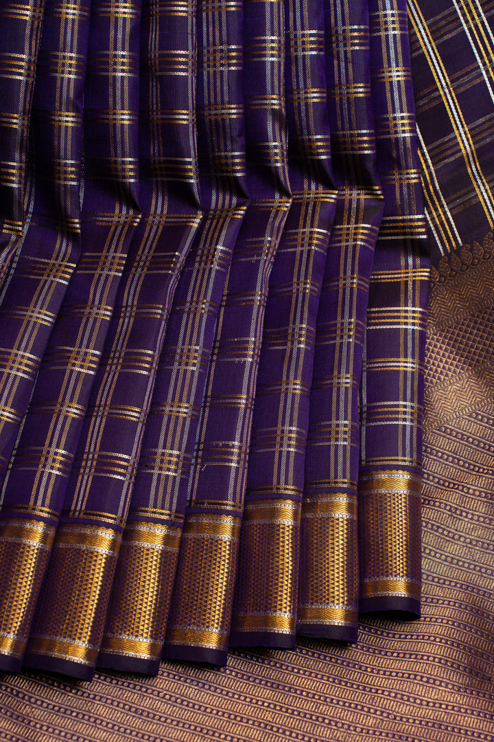 Indigo blue zari checks pure Kanchipuram silk  saree