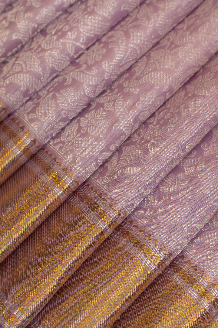 Lavender floral brocade pure Kanchipuram  silk saree