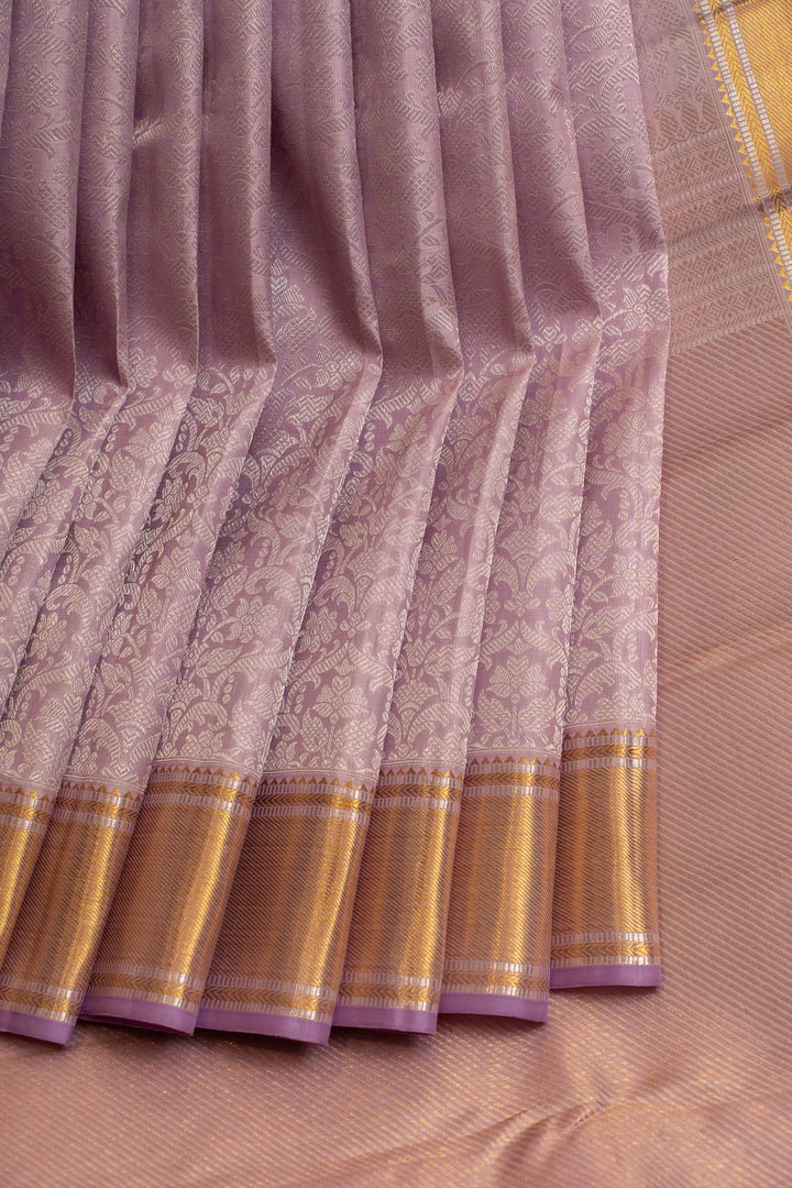 Lavender floral brocade pure Kanchipuram  silk saree